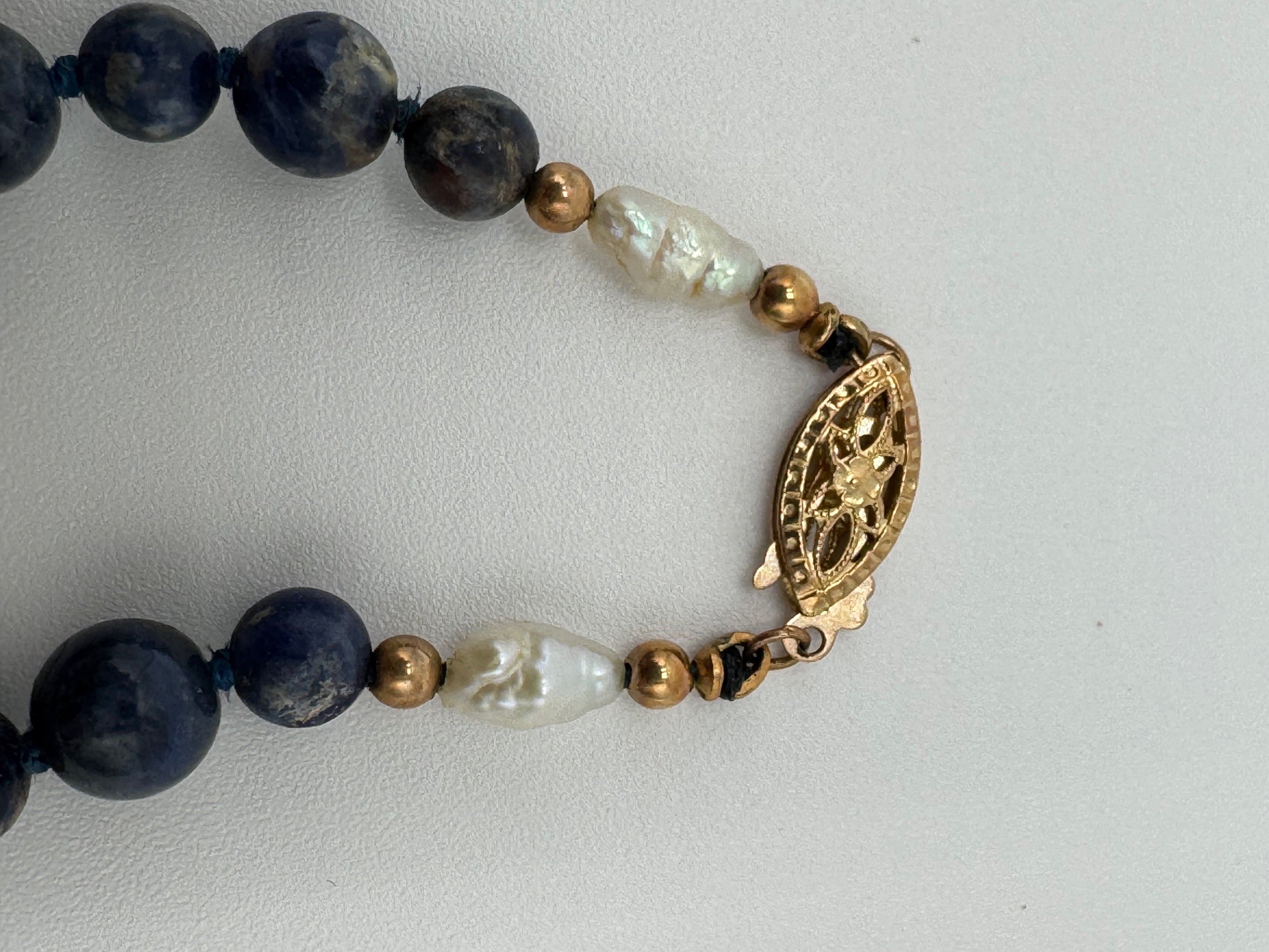Ocean Blue Sodalite & Pearl Jewelry Set – 14K Gold Clasps (Necklace + Bracelet)