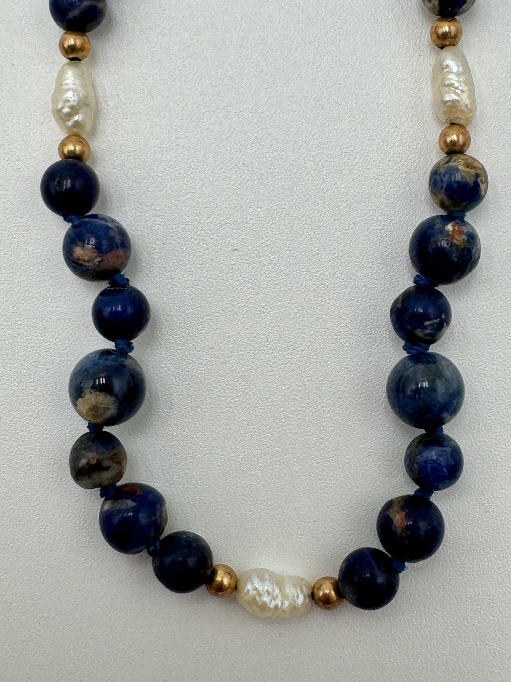Ocean Blue Sodalite & Pearl Jewelry Set – 14K Gold Clasps (Necklace + Bracelet)