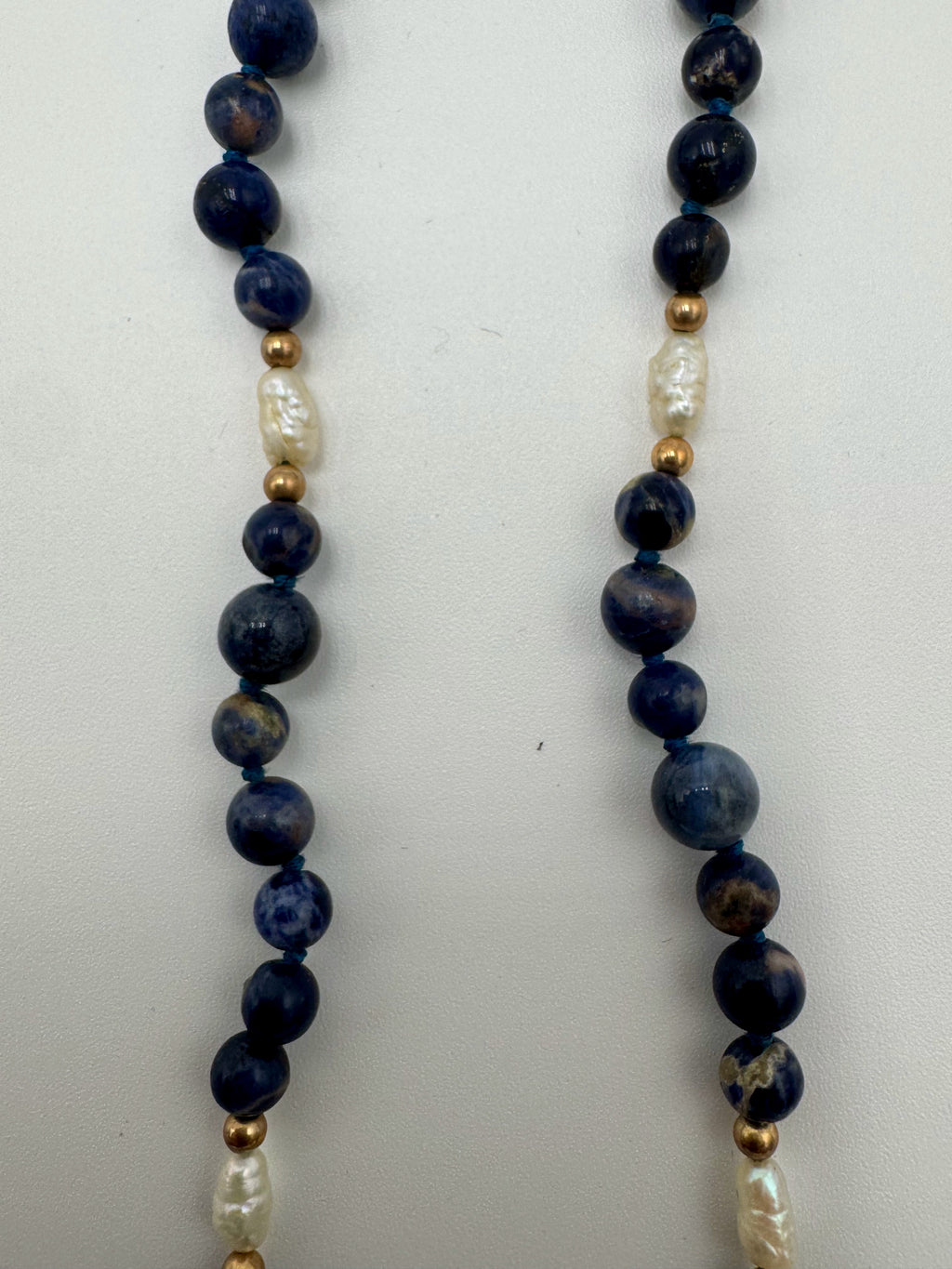 Ocean Blue Sodalite & Pearl Jewelry Set – 14K Gold Clasps (Necklace + Bracelet)