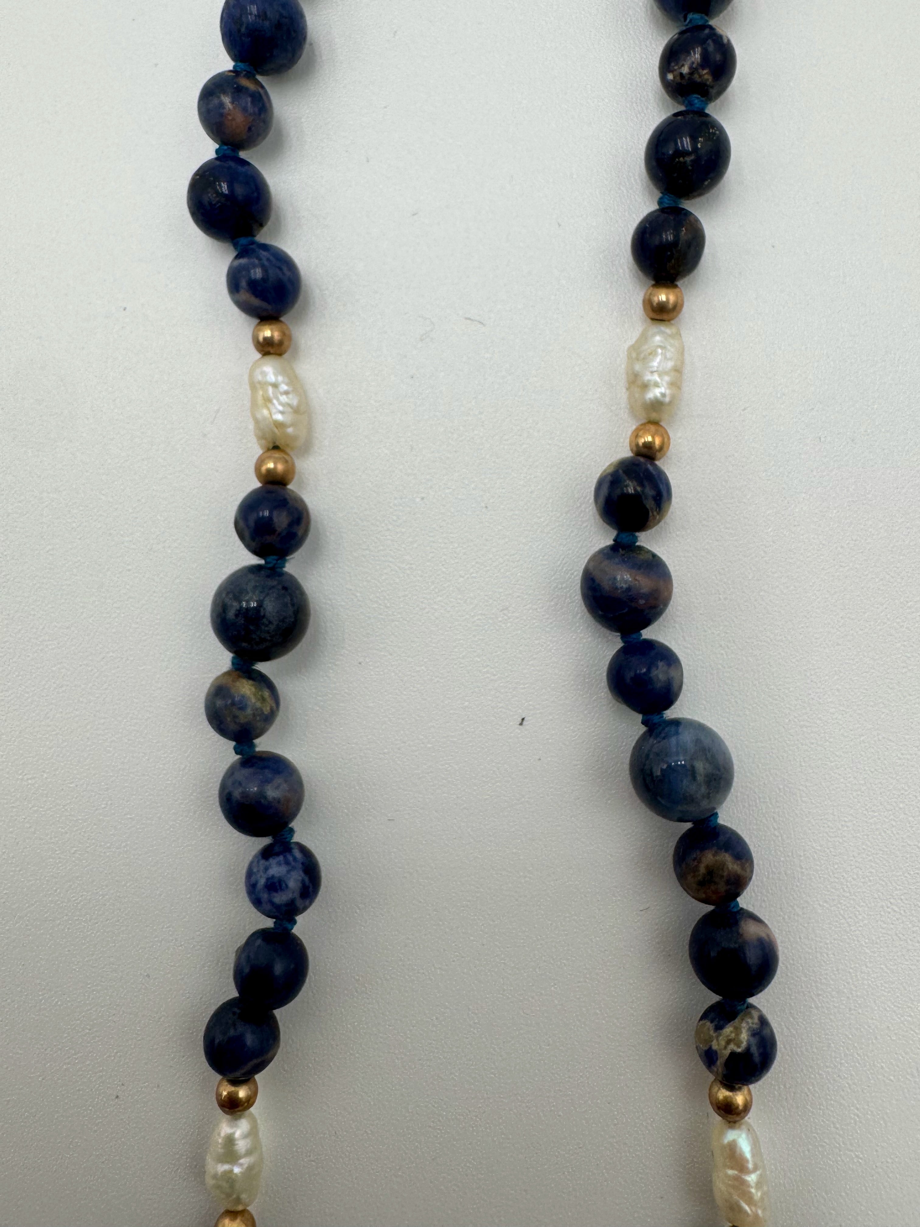 Ocean Blue Sodalite & Pearl Jewelry Set – 14K Gold Clasps (Necklace + Bracelet)