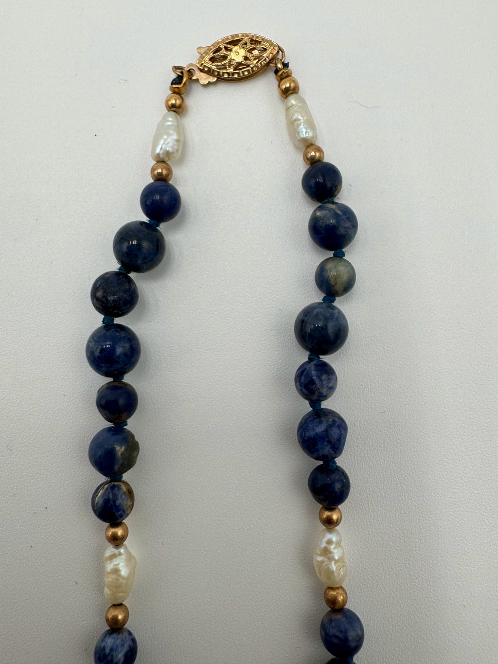 Ocean Blue Sodalite & Pearl Jewelry Set – 14K Gold Clasps (Necklace + Bracelet)