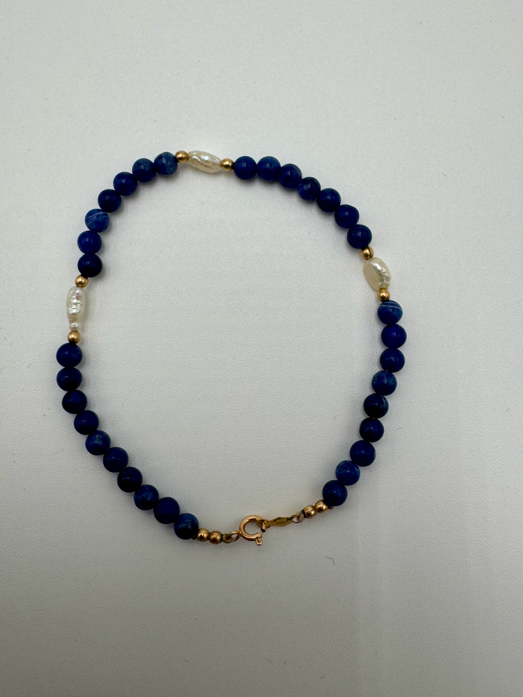 Ocean Blue Sodalite & Pearl Jewelry Set – 14K Gold Clasps (Necklace + Bracelet)