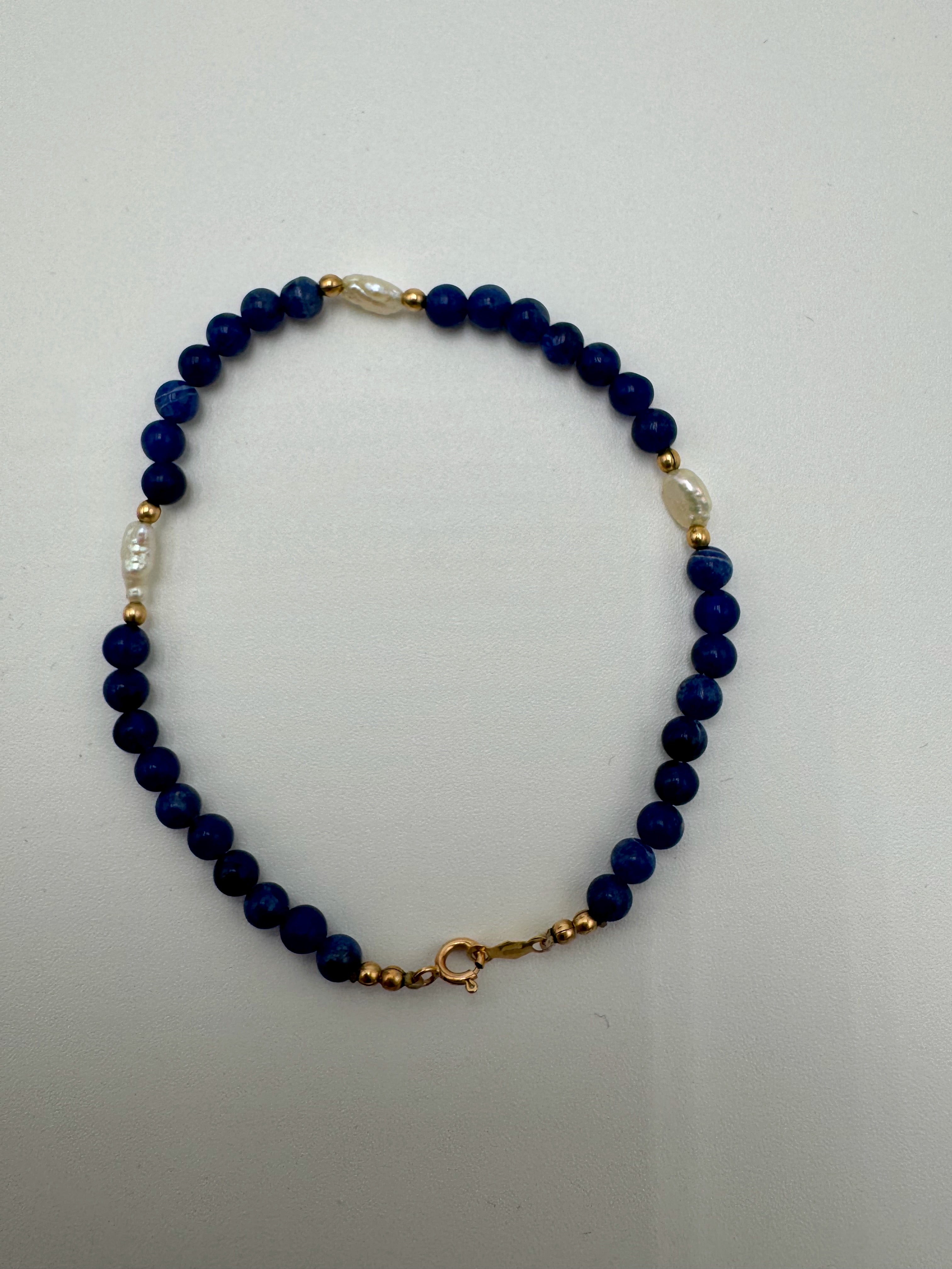 Ocean Blue Sodalite & Pearl Jewelry Set – 14K Gold Clasps (Necklace + Bracelet)