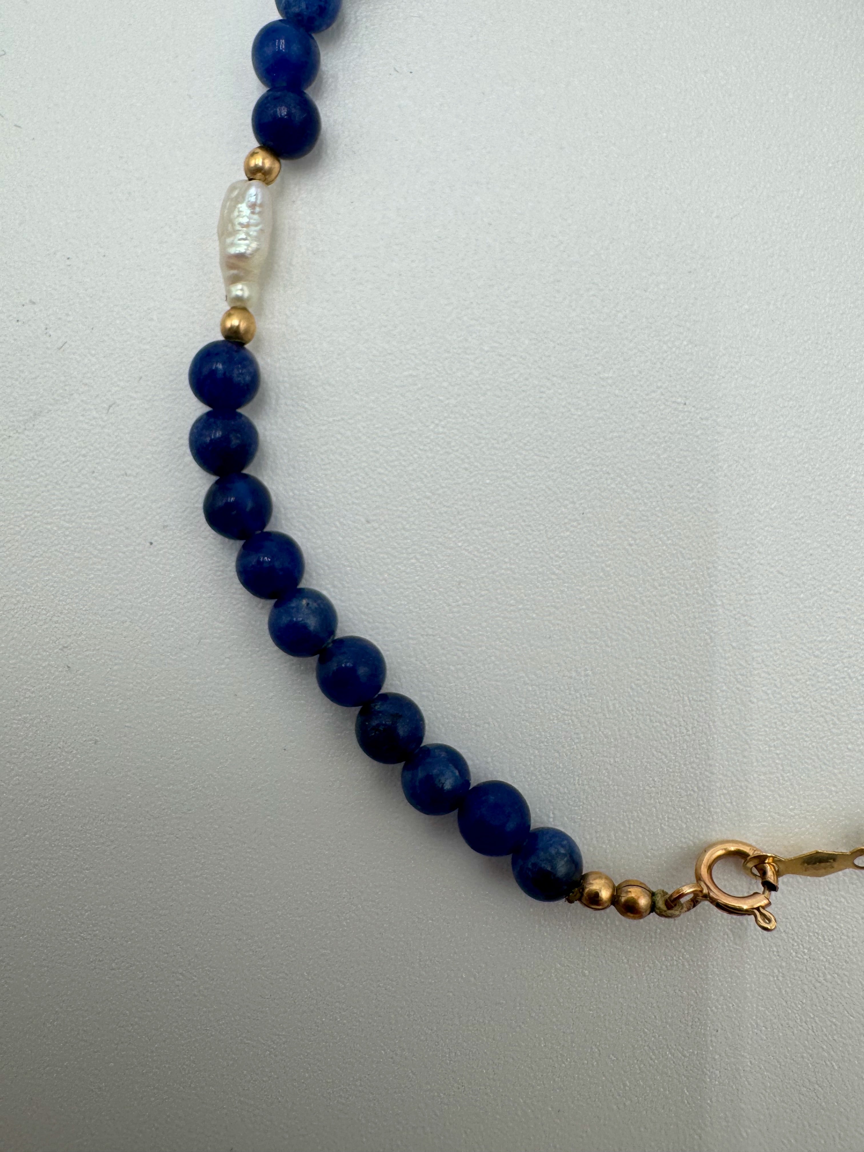 Ocean Blue Sodalite & Pearl Jewelry Set – 14K Gold Clasps (Necklace + Bracelet)