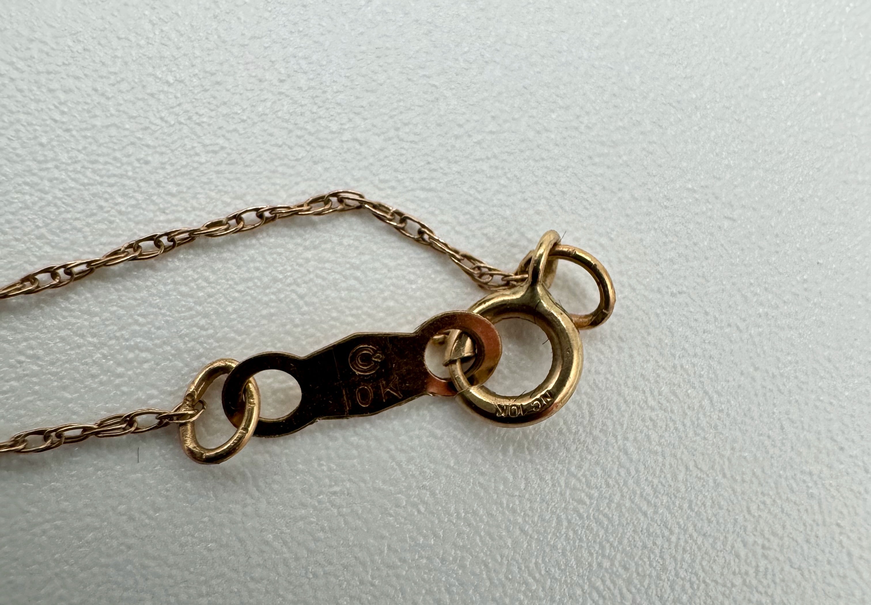 10K Gold Filigree Heart Pendant Necklace with Faceted Crystal Center