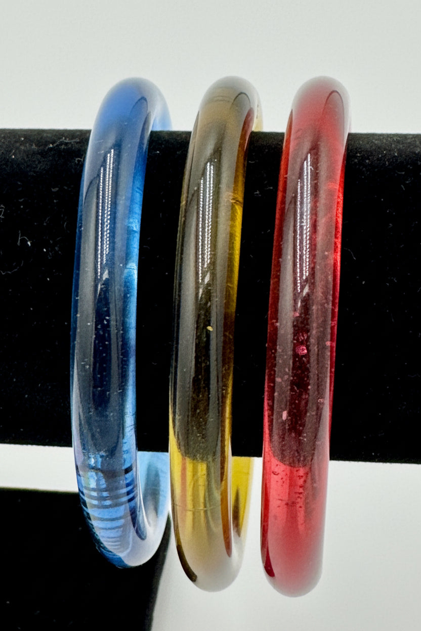 Set of 3 Vintage Glass Bangles Blue Red Amber – Strong Museum Provenance