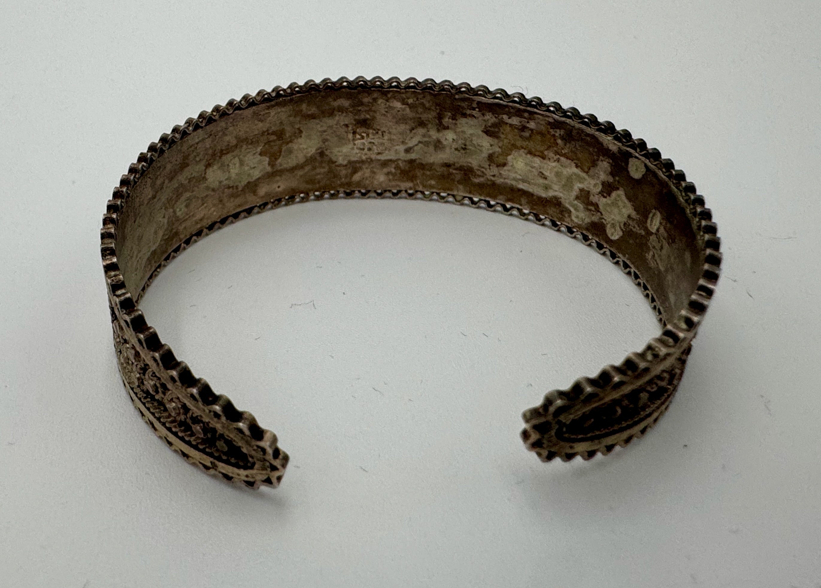 Vintage Sterling Silver 925 Turquoise Cuff Bracelet Wide Filigree Tribal Style