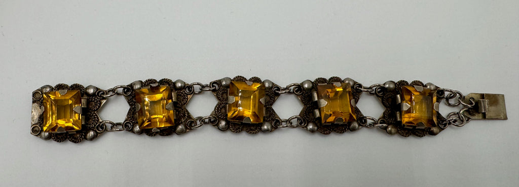 Vintage Mexico Sterling Silver 925 Bracelet Art Deco Style Panel Link