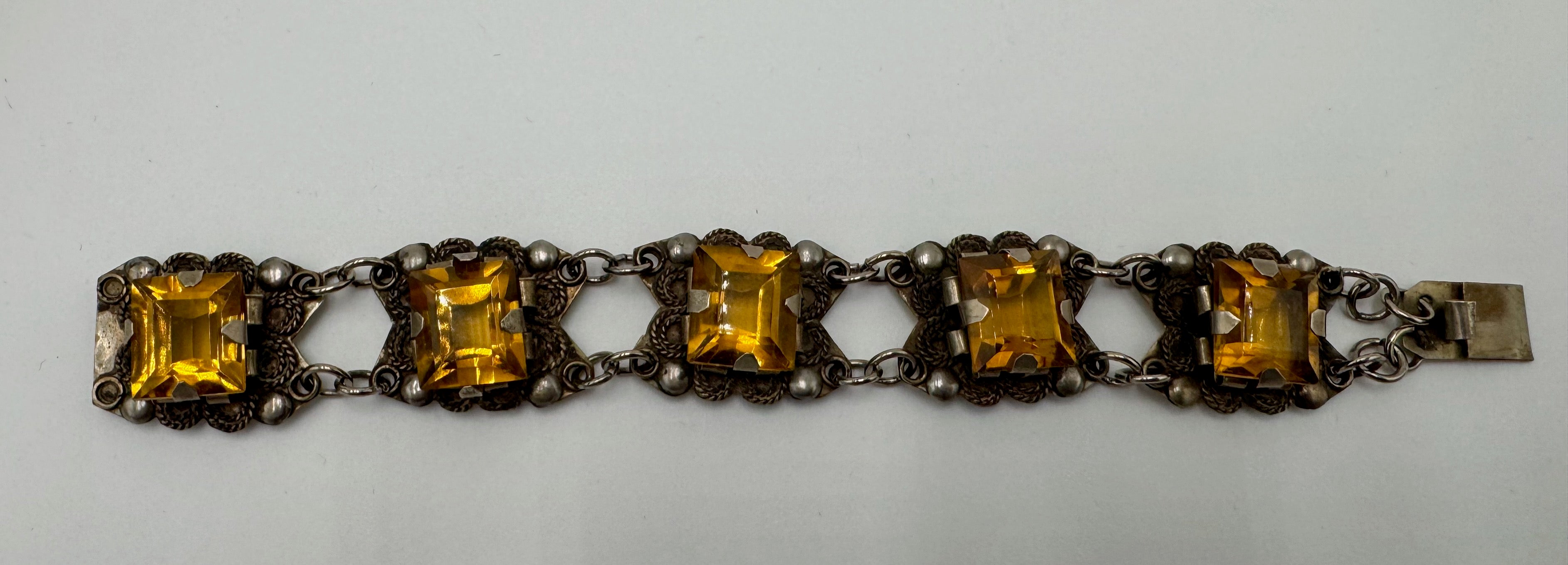 Vintage Mexico Sterling Silver 925 Bracelet Art Deco Style Panel Link