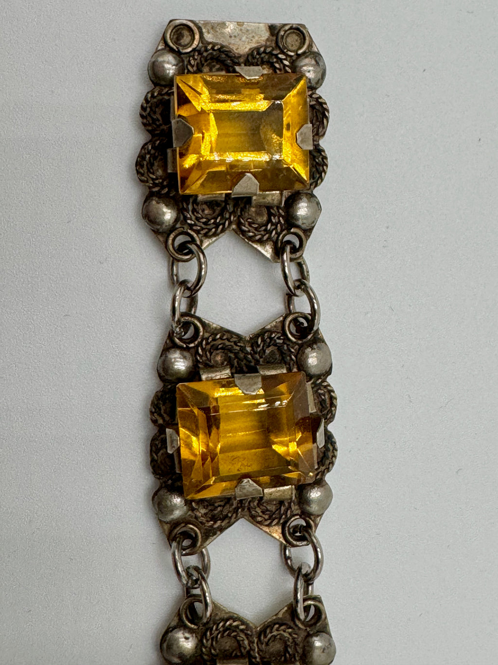 Vintage Mexico Sterling Silver 925 Bracelet Art Deco Style Panel Link