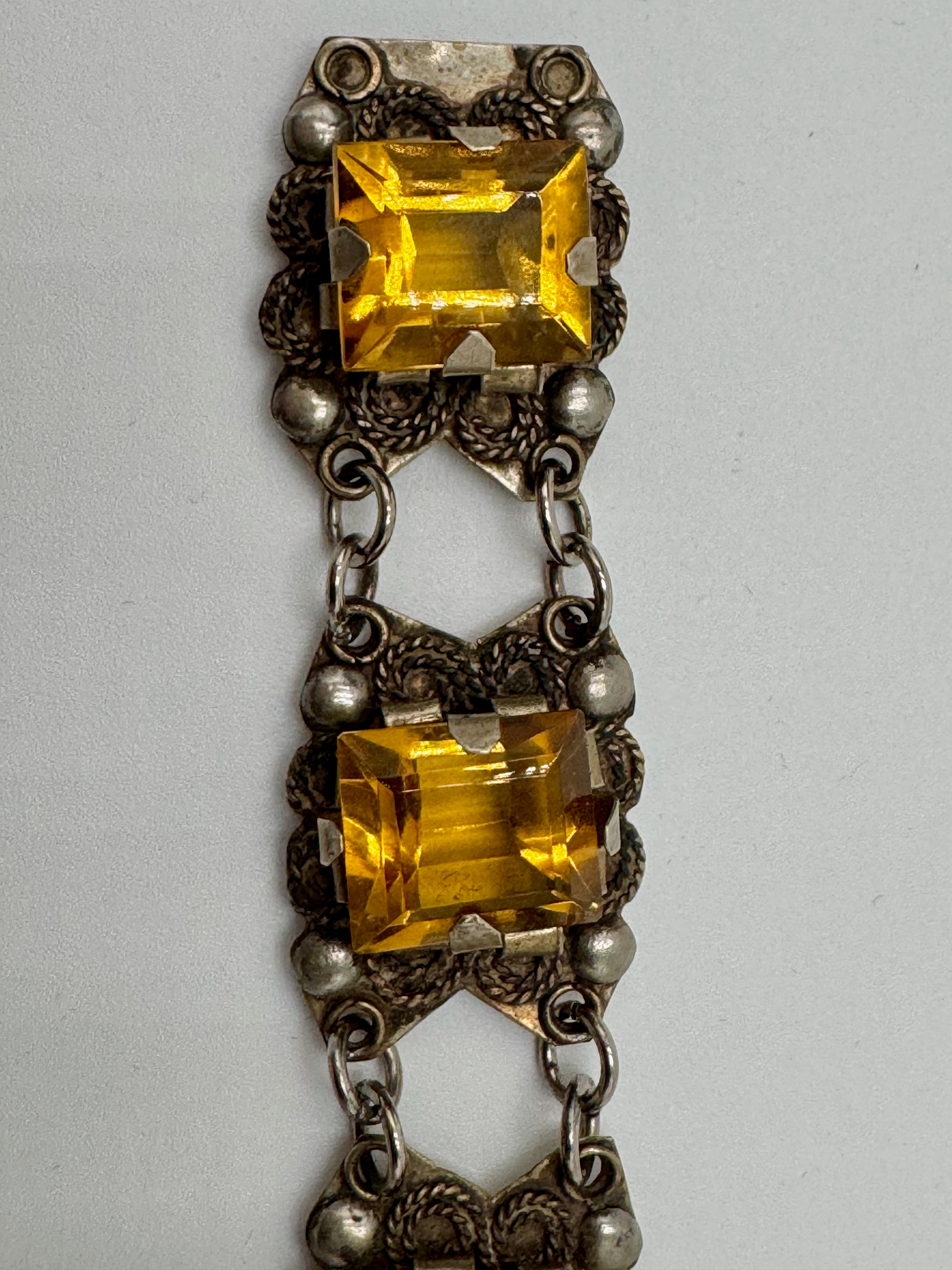 Vintage Mexico Sterling Silver 925 Bracelet Art Deco Style Panel Link