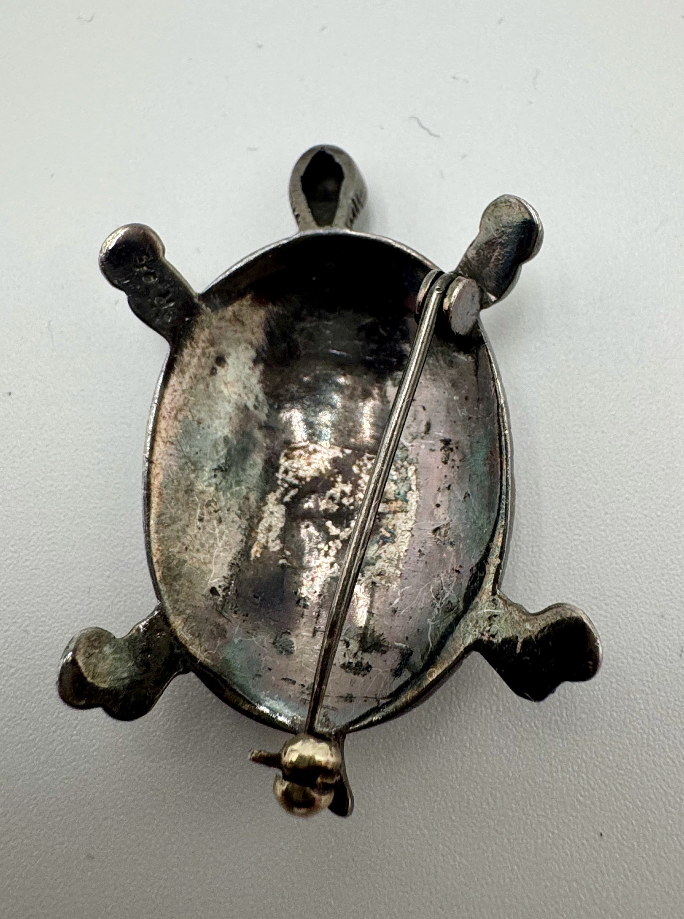 Vintage Coral Turtle Brooch Pendant – Sterling Silver Marcasite Sea Turtle Necklace Charm
