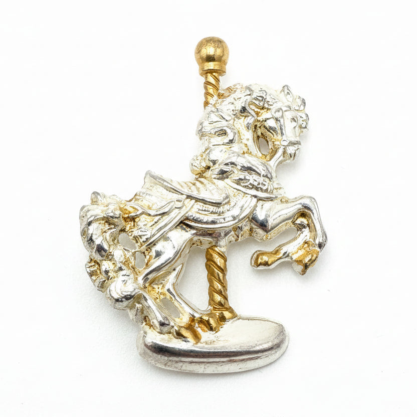Vintage Gorham Sterling Silver Carousel Horse Brooch – Two-Tone Merry-Go-Round Pin