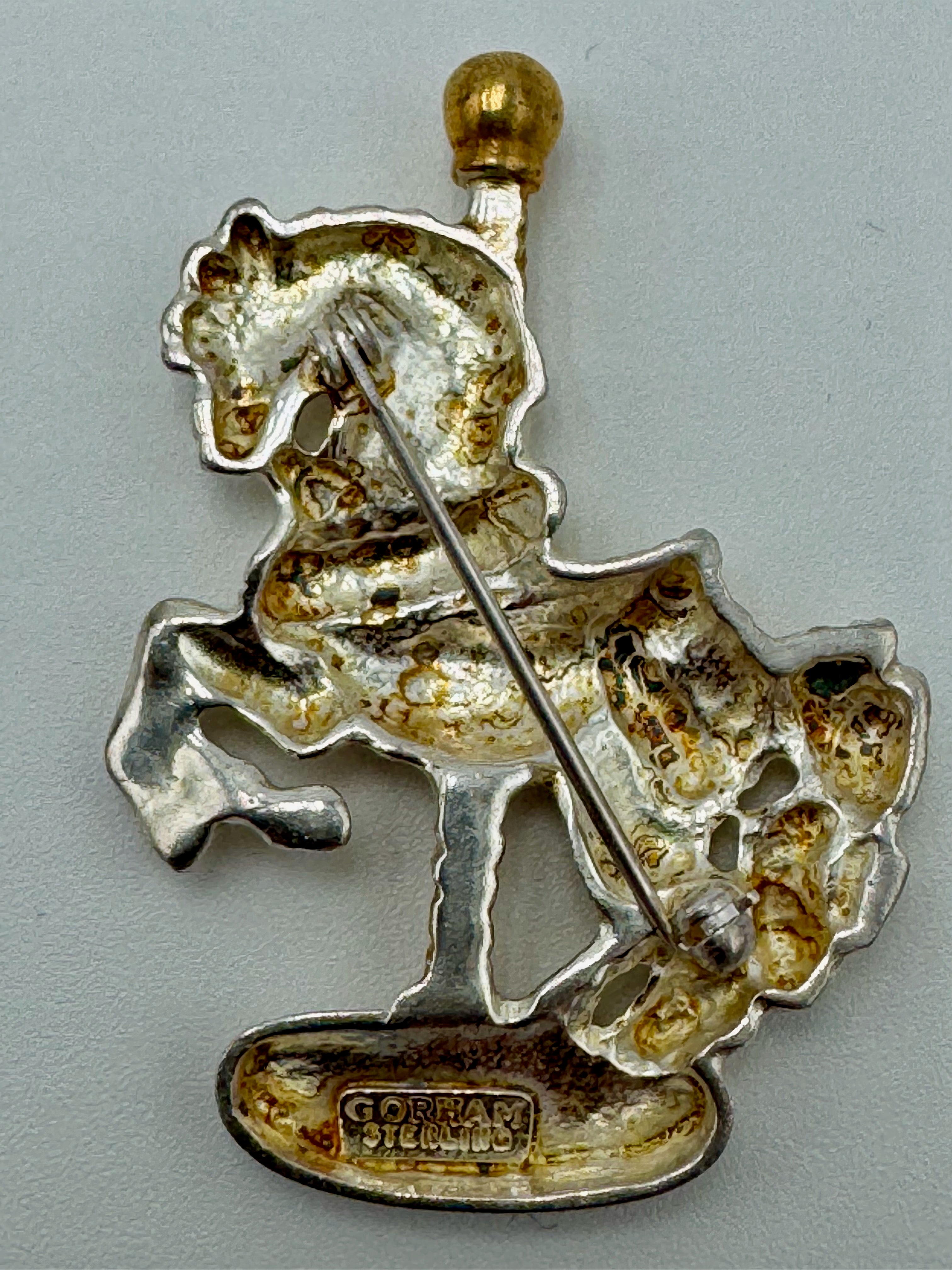 Vintage Gorham Sterling Silver Carousel Horse Brooch – Two-Tone Merry-Go-Round Pin