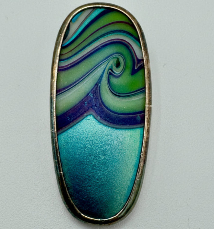 Vintage Orient & Flume Sterling Silver Pendant – 1979 Signed Art Glass Swirl Necklace
