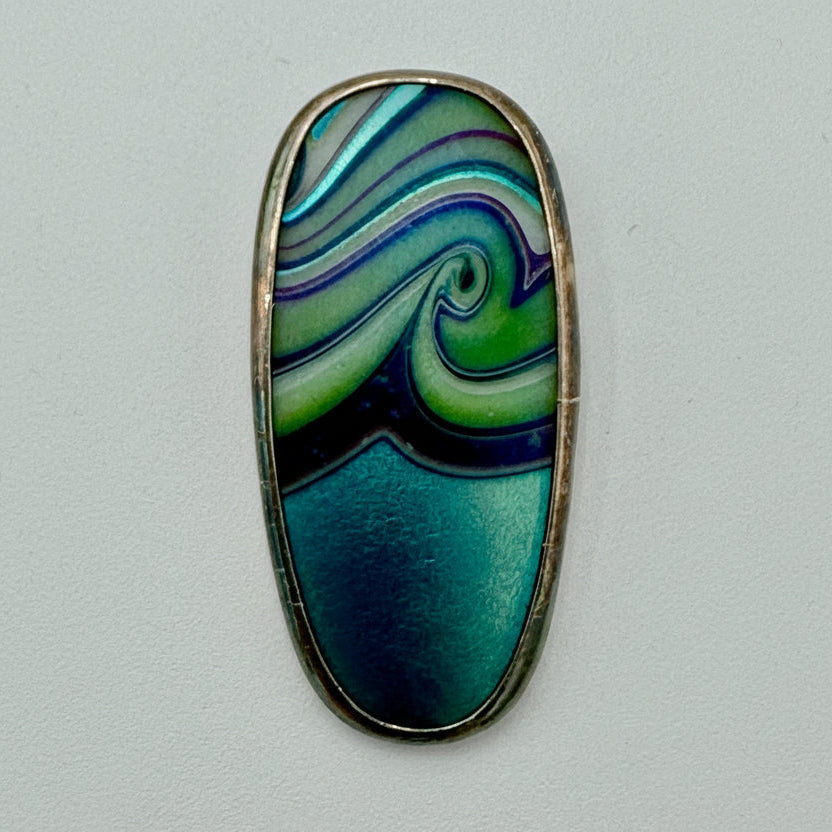 Vintage Orient & Flume Sterling Silver Pendant – 1979 Signed Art Glass Swirl Necklace