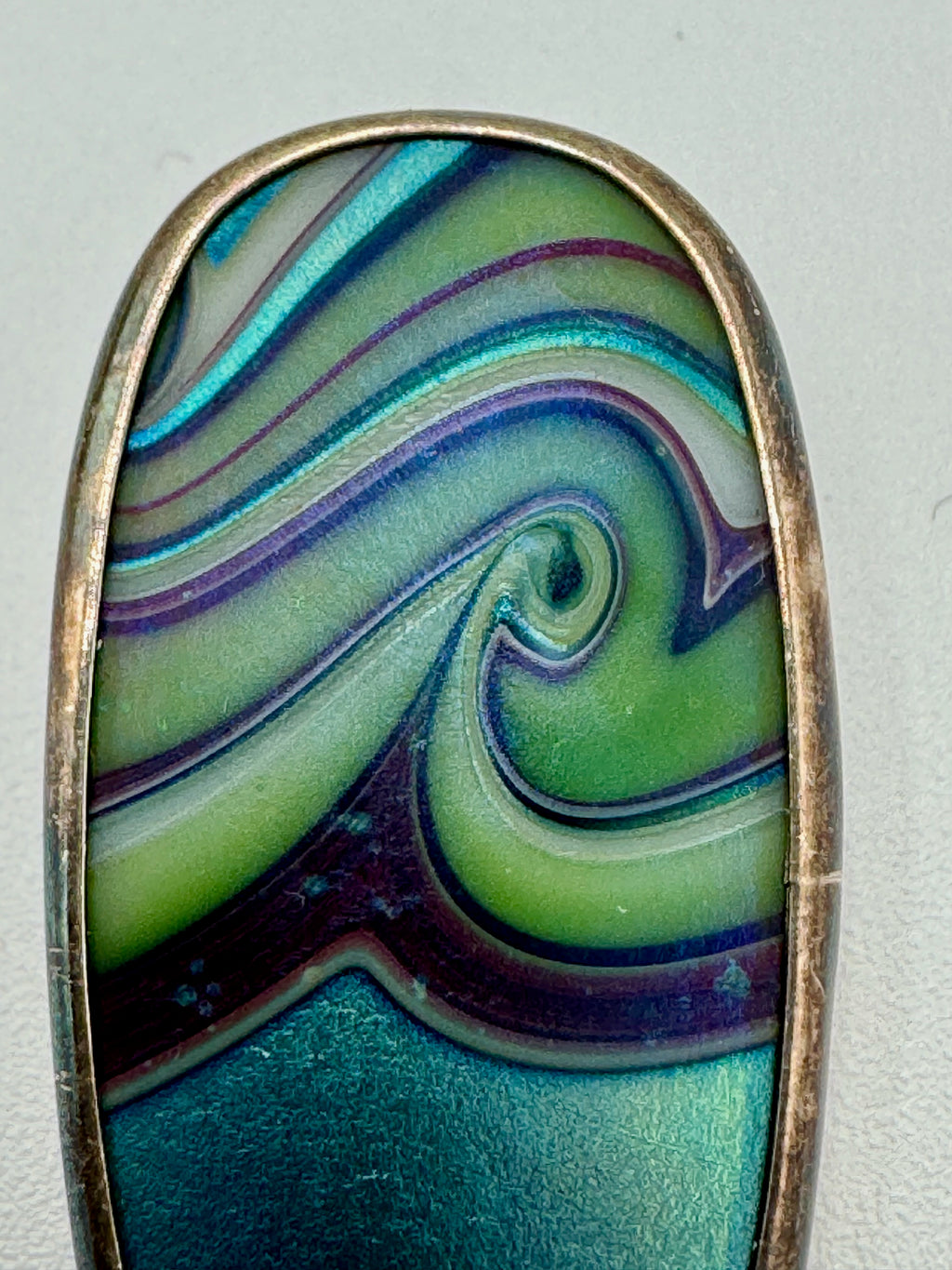 Vintage Orient & Flume Sterling Silver Pendant – 1979 Signed Art Glass Swirl Necklace