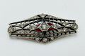 Vintage Sterling Silver Art Deco Brooch – Red Glass & Paste Stone Filigree Pin