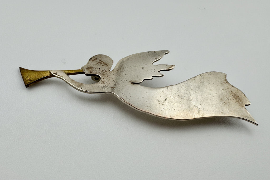 Vintage Sterling Silver Trumpet Brooch (Whimsical Figural)
