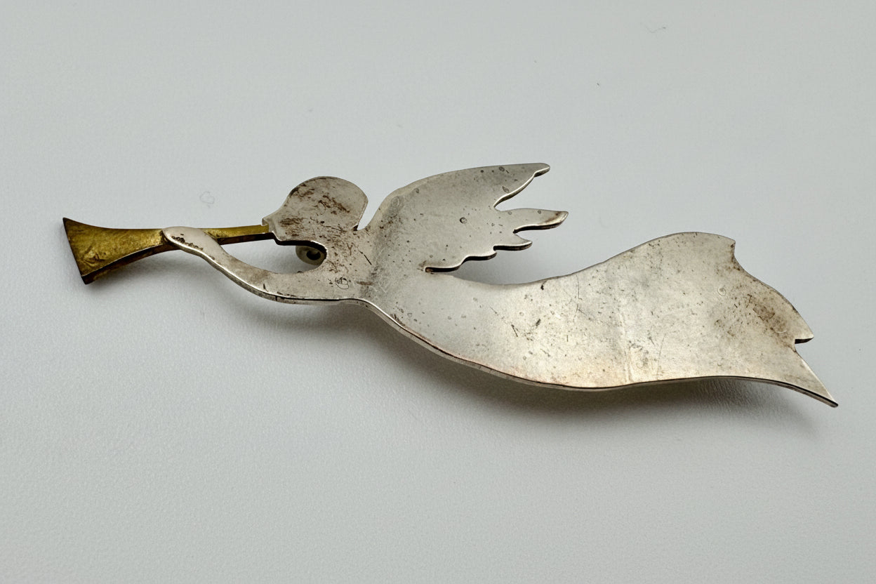 Vintage Sterling Silver Trumpet Brooch (Whimsical Figural)
