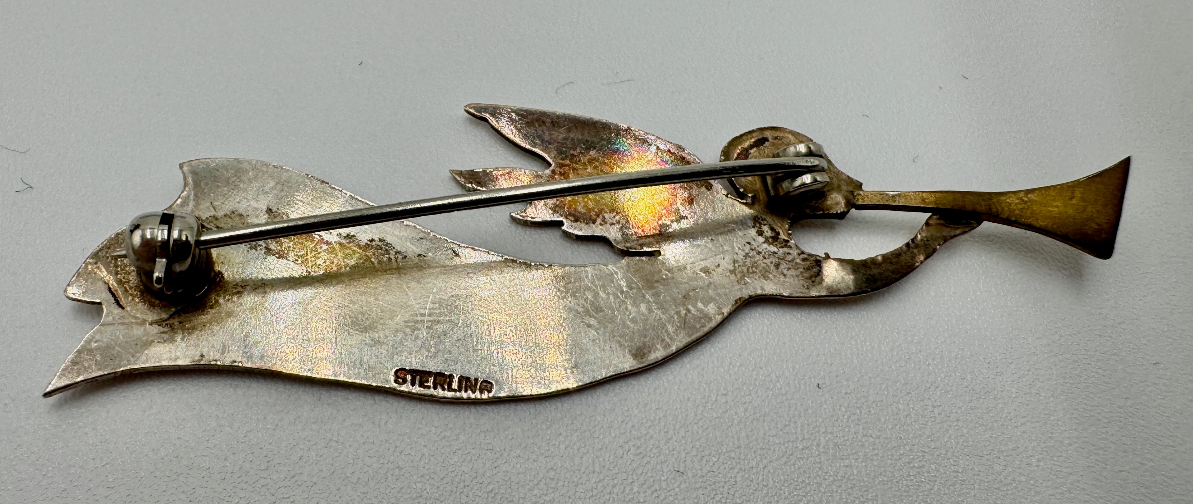 Vintage Sterling Silver Trumpet Brooch (Whimsical Figural)