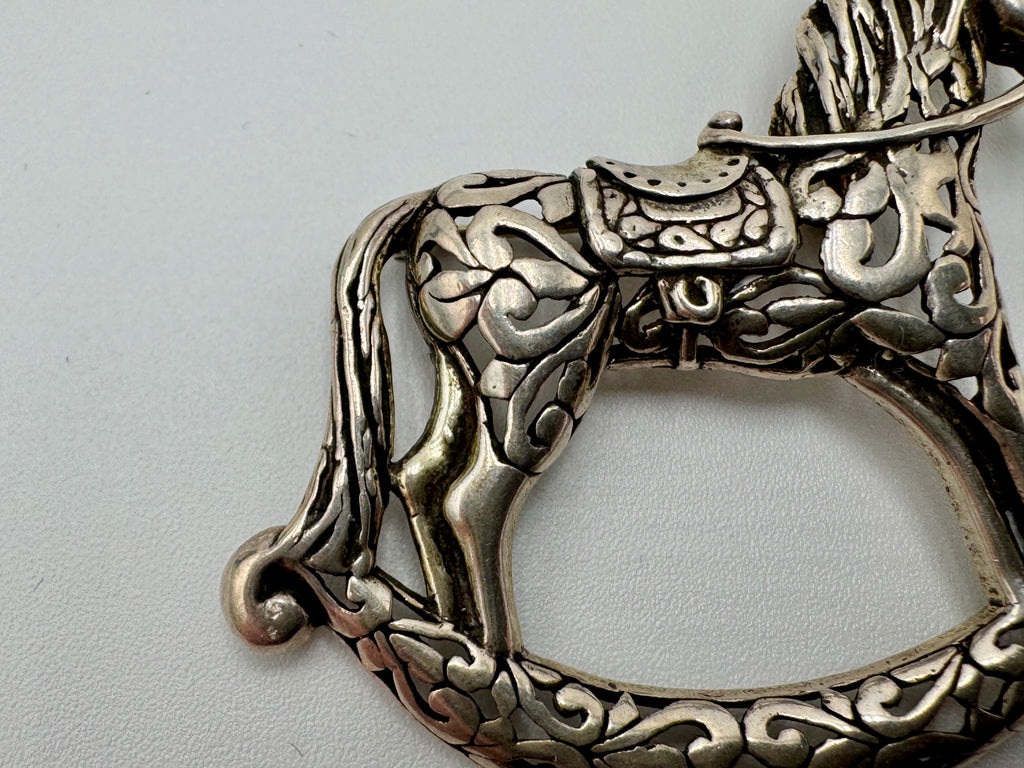 Vintage Sterling Silver Rocking Horse Brooch – Jezlaine, Whimsical Equestrian Gift