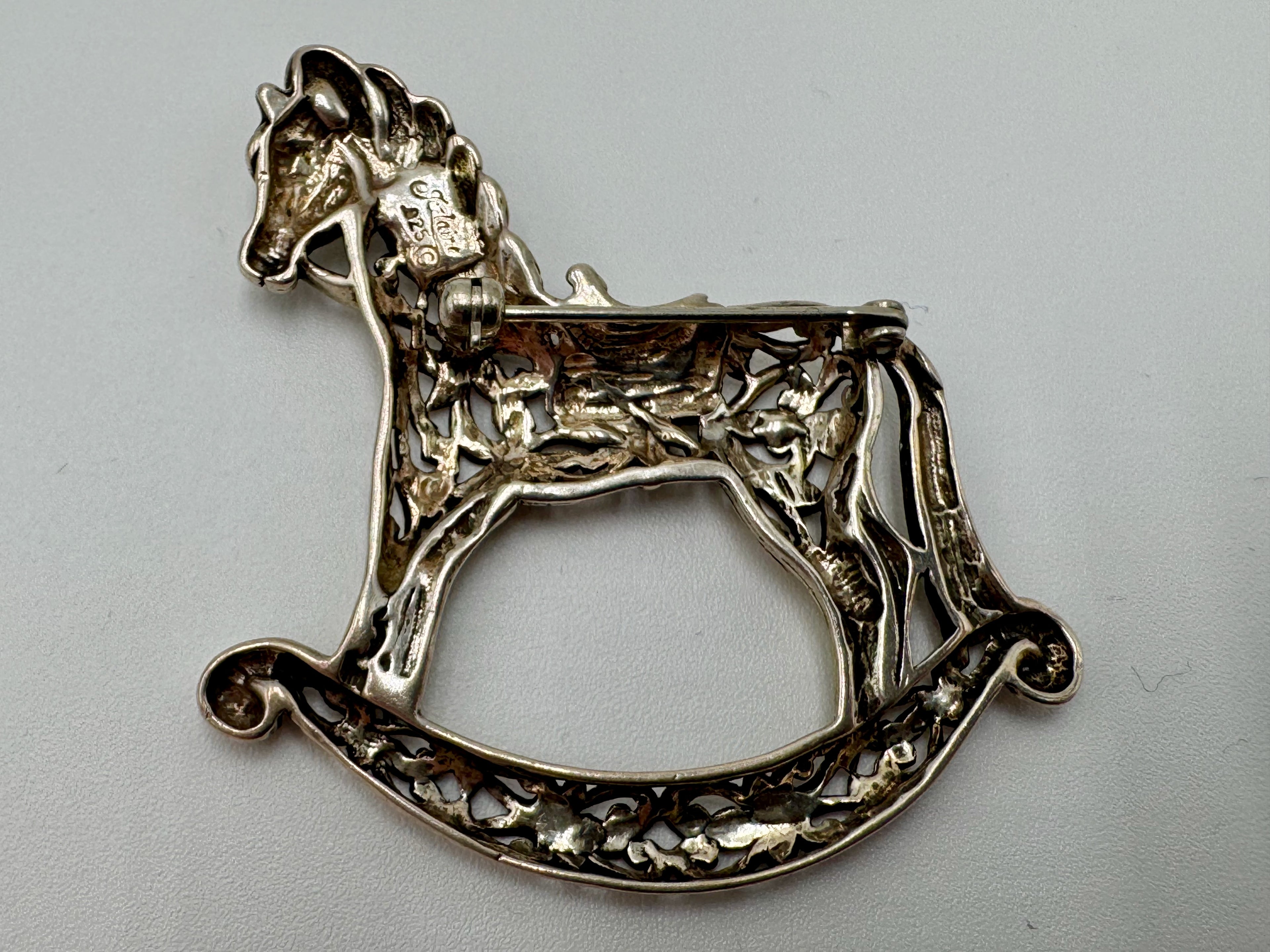 Vintage Sterling Silver Rocking Horse Brooch – Jezlaine, Whimsical Equestrian Gift