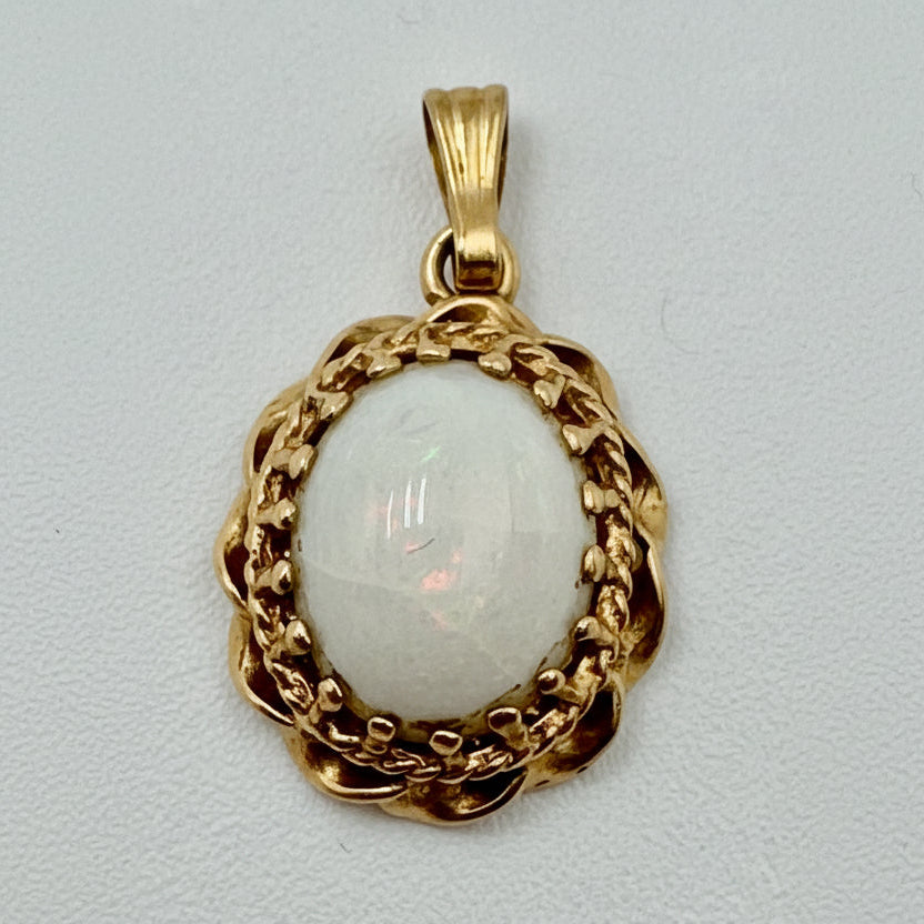 Vintage 14K Gold Opalescent Cabochon Pendant – Petite Glowing Orb Charm