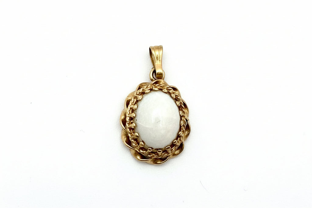 Vintage 14K Gold Opalescent Cabochon Pendant – Petite Glowing Orb Charm