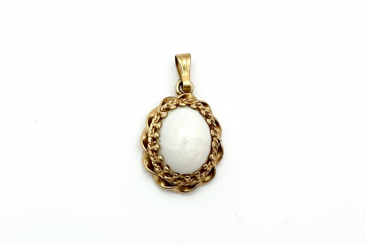 Vintage 14K Gold Opalescent Cabochon Pendant – Petite Glowing Orb Charm