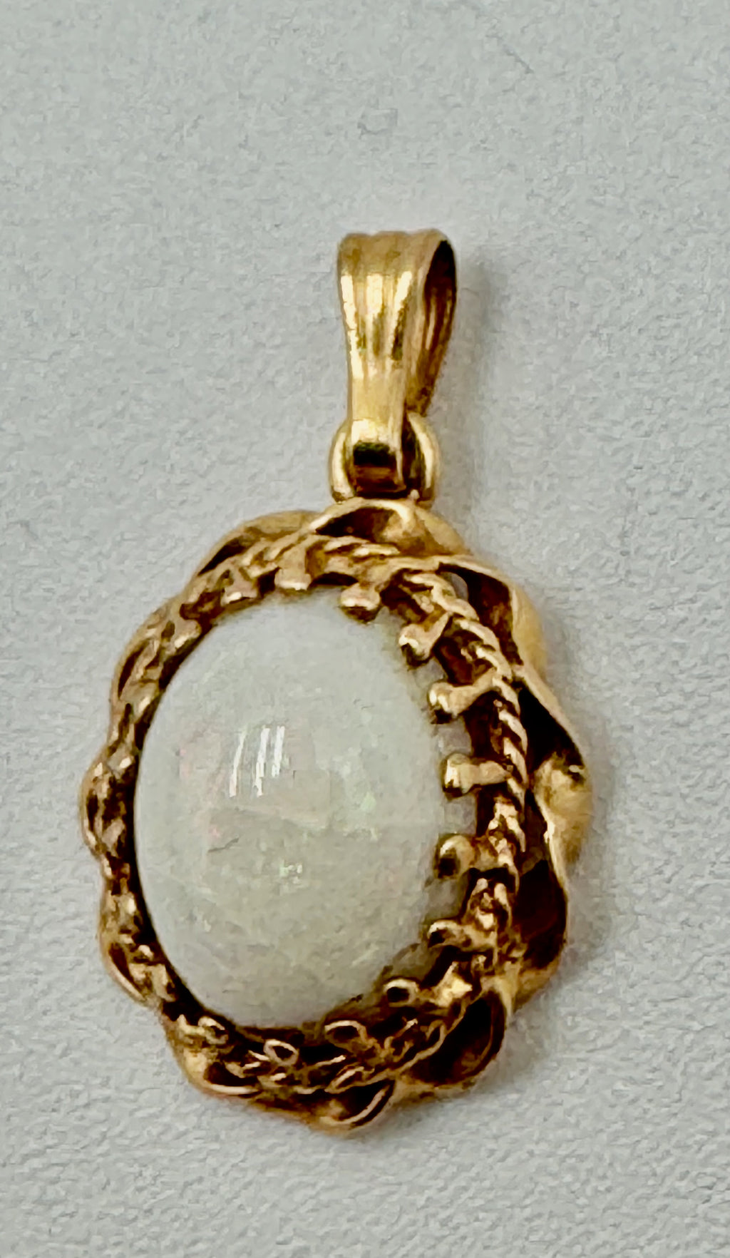 Vintage 14K Gold Opalescent Cabochon Pendant – Petite Glowing Orb Charm
