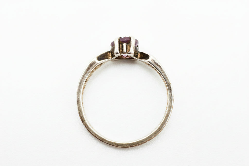 Vintage Sterling Silver Heart Ring – Natural Ruby/Garnet Tone Stone Size 7