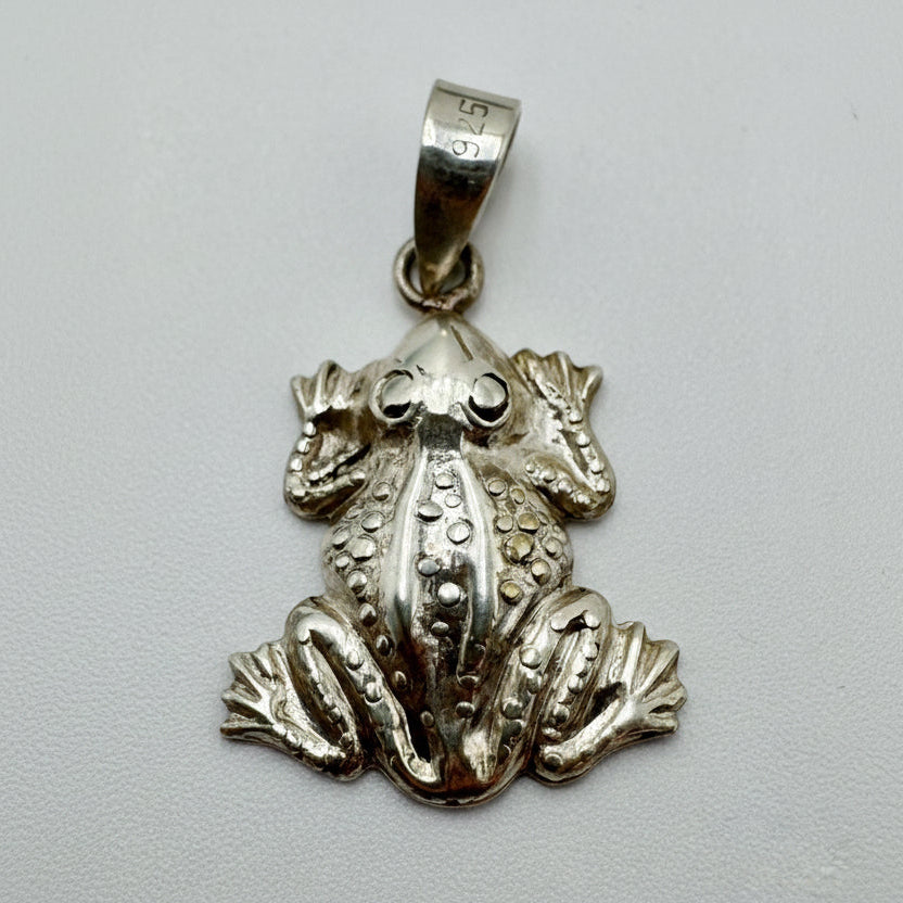 Vintage Sterling Silver Frog Pendant – Detailed Figural Frog Charm 925