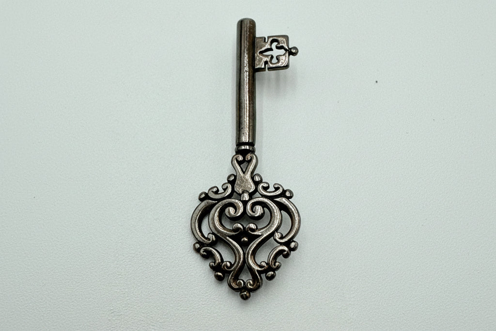 James Avery Sterling Silver Ornate Key Brooch Pin Vintage Scroll Heart Design