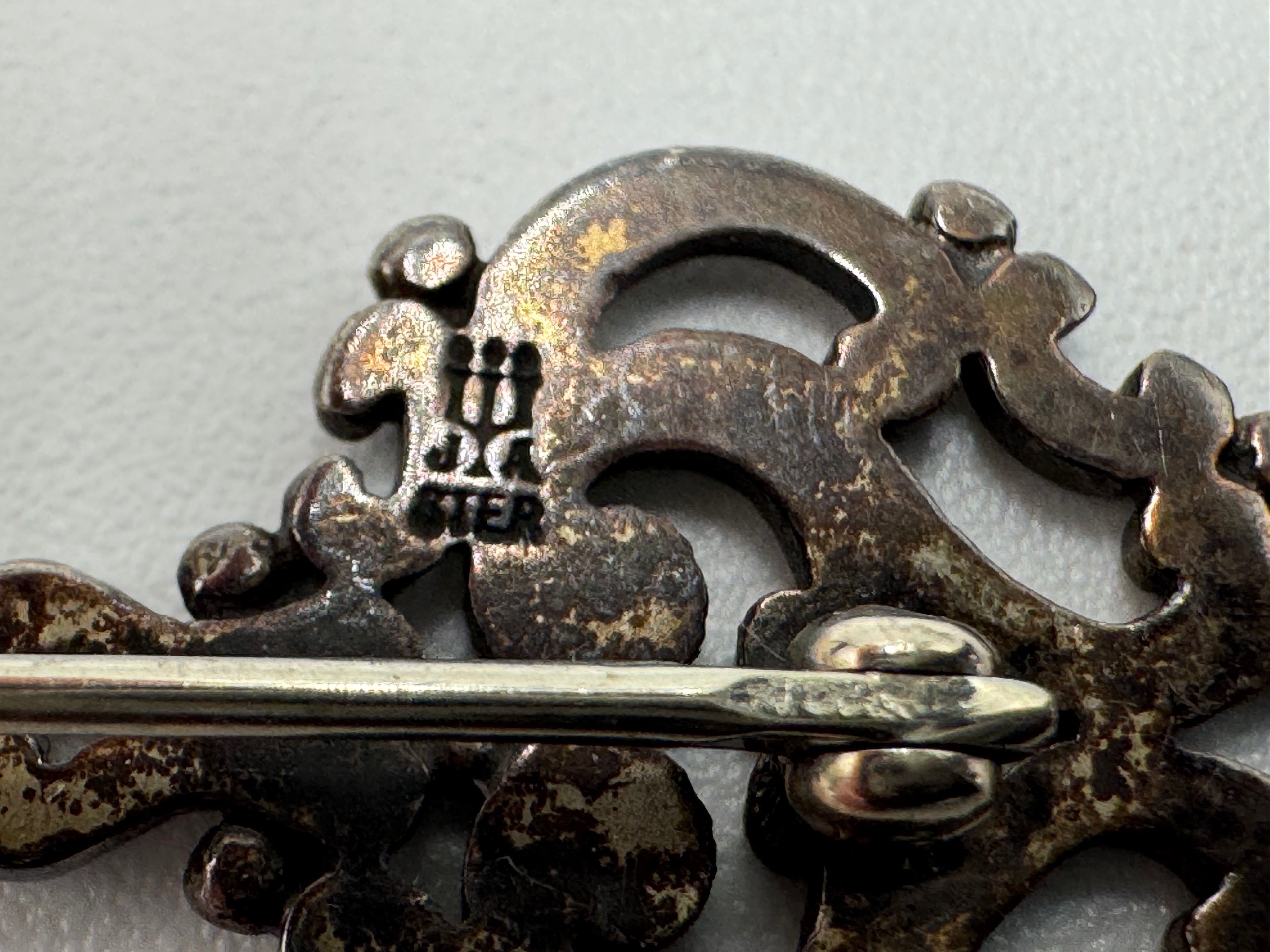 James Avery Sterling Silver Ornate Key Brooch Pin Vintage Scroll Heart Design