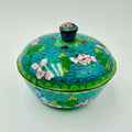 Vintage Cloisonné Floral Trinket Bowl – Vibrant Turquoise Lidded Dish