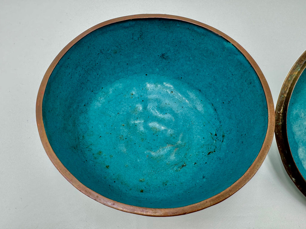 Vintage Cloisonné Floral Trinket Bowl – Vibrant Turquoise Lidded Dish