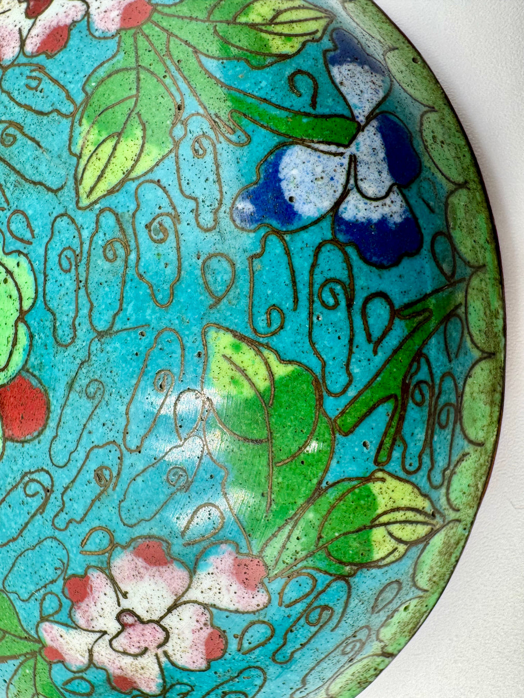 Vintage Cloisonné Floral Trinket Bowl – Vibrant Turquoise Lidded Dish