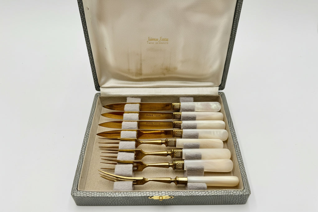 Vintage Neiman Marcus Fish Knife & Fork Set – Mother of Pearl Handles, Made in France, Original Box