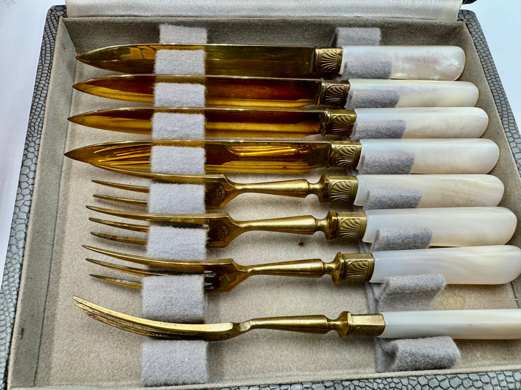 Vintage Neiman Marcus Fish Knife & Fork Set – Mother of Pearl Handles, Made in France, Original Box