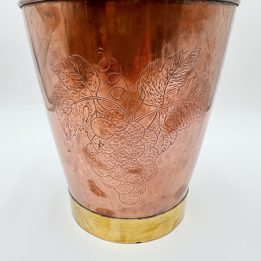 Vintage Handcrafted Copper Champagne Bucket with Grape Motif – German “Handarbeit” Wine Cooler