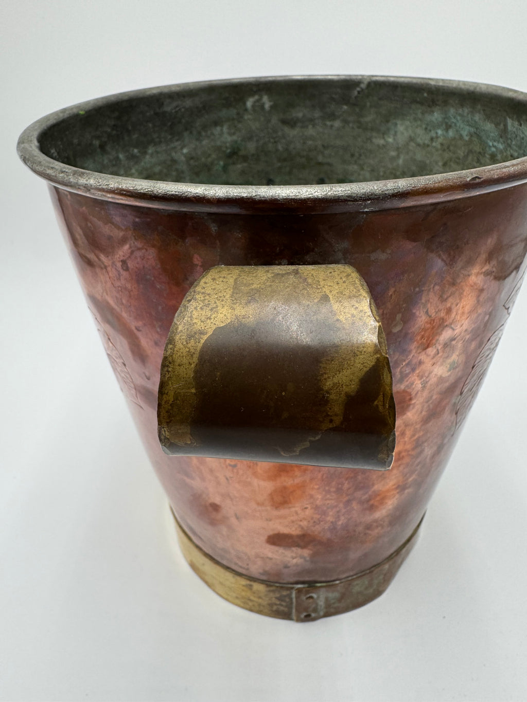 Vintage Handcrafted Copper Champagne Bucket with Grape Motif – German “Handarbeit” Wine Cooler