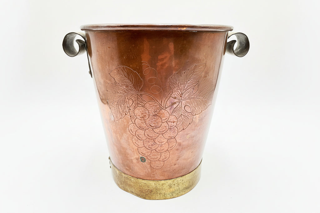Vintage Handcrafted Copper Champagne Bucket with Grape Motif – German “Handarbeit” Wine Cooler