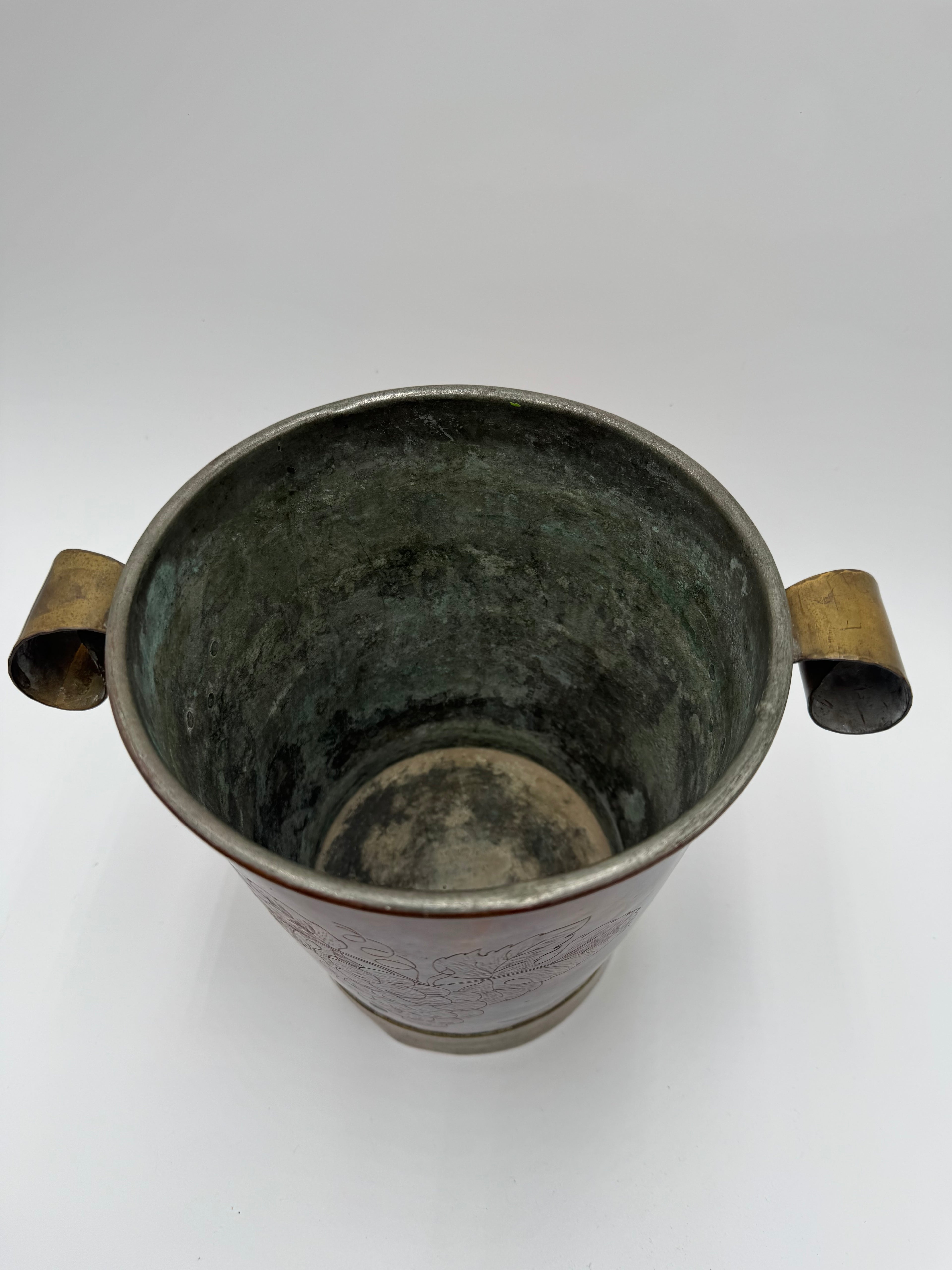 Vintage Handcrafted Copper Champagne Bucket with Grape Motif – German “Handarbeit” Wine Cooler
