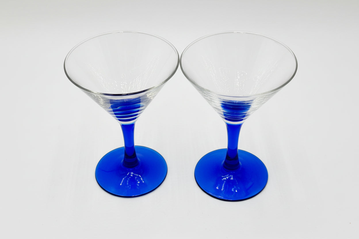 Vintage Luminarc French Martini Glasses – Cobalt Blue Stem, Set of 2