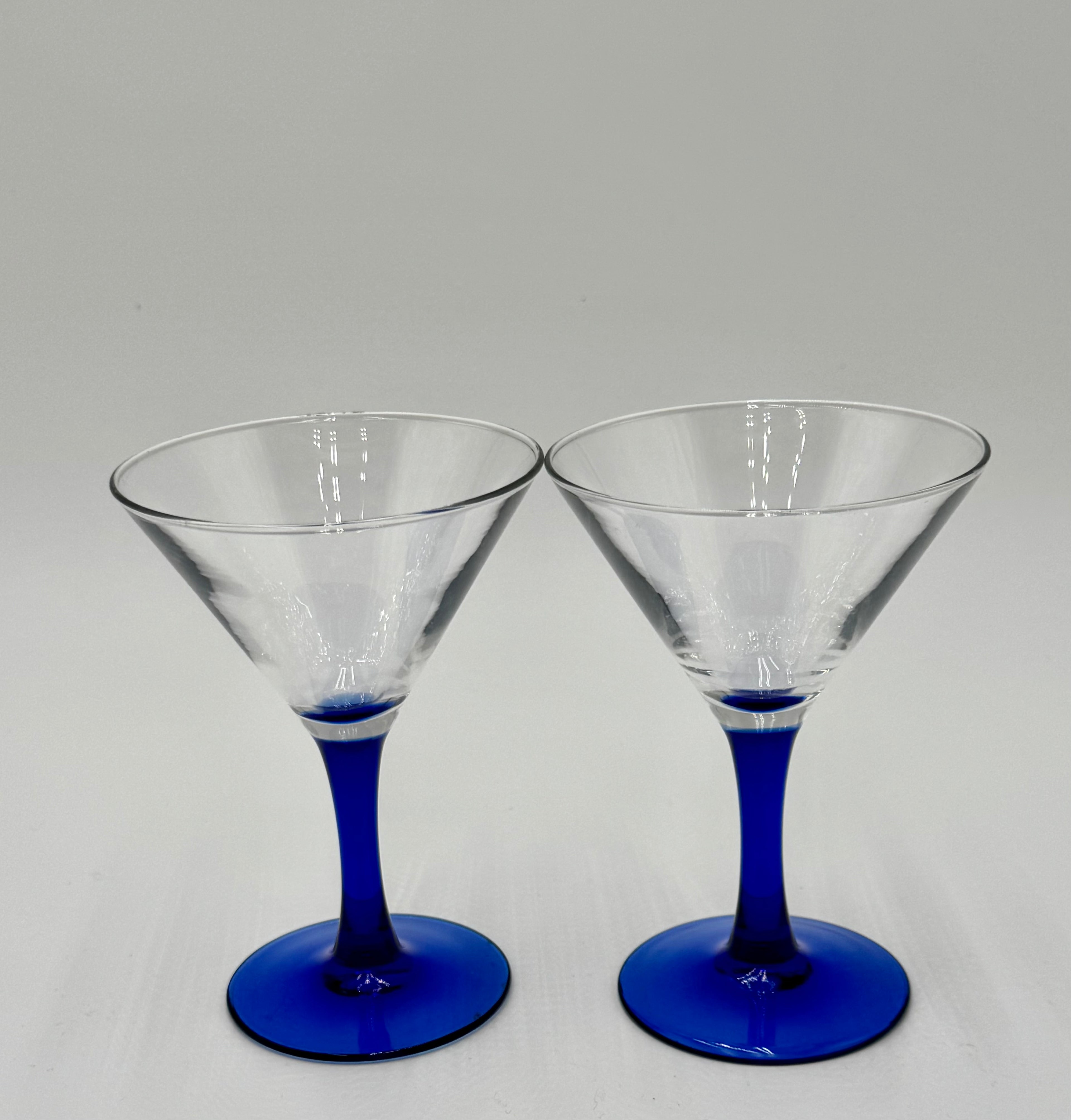 Vintage Luminarc French Martini Glasses – Cobalt Blue Stem, Set of 2