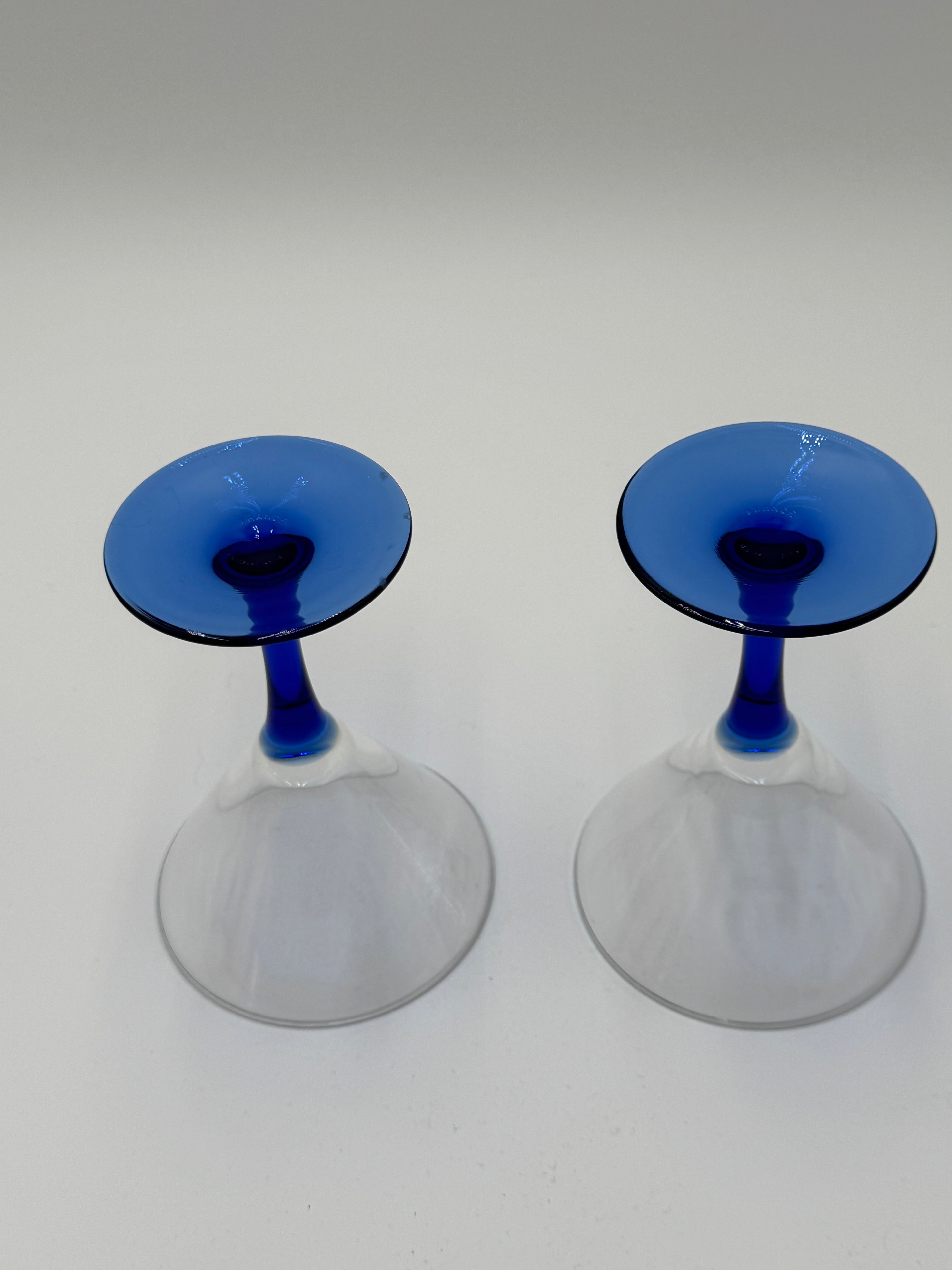Vintage Luminarc French Martini Glasses – Cobalt Blue Stem, Set of 2