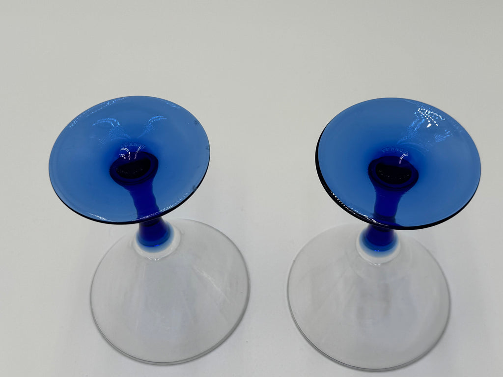 Vintage Luminarc French Martini Glasses – Cobalt Blue Stem, Set of 2