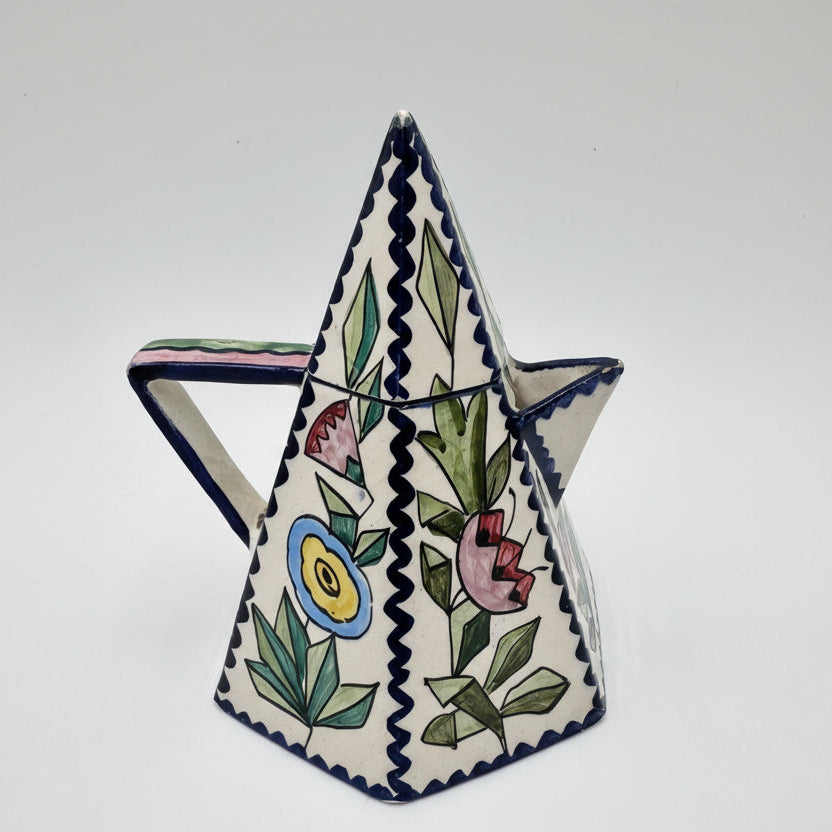 Funky Italian Hand-Painted Ceramic Teapot | Geometric Floral Art Teapot