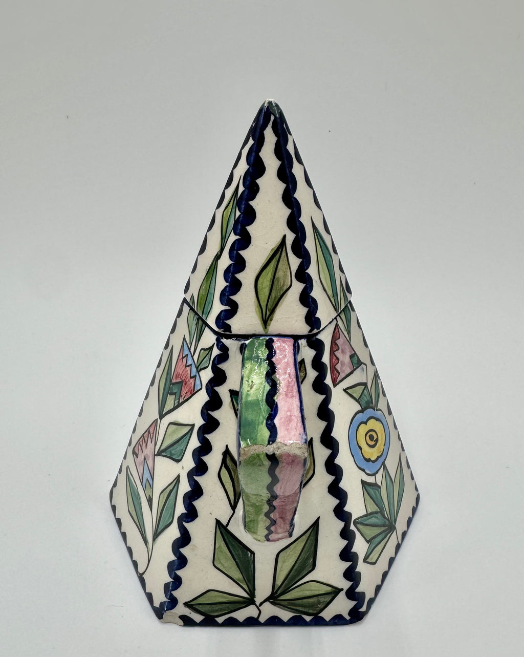 Funky Italian Hand-Painted Ceramic Teapot | Geometric Floral Art Teapot